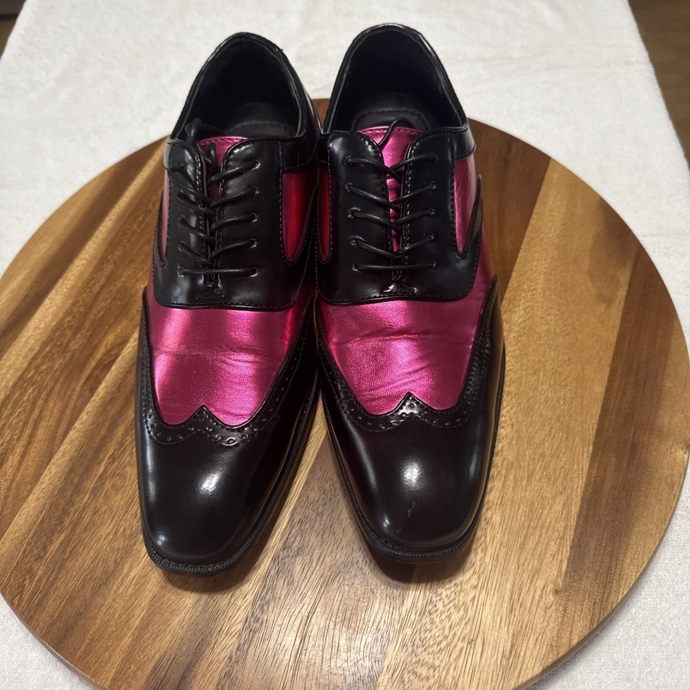 Bolano Lawson Men's Oxford Wing Tip Two Toned Black/ Pink Dress Shoes